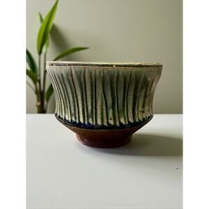 Brad Tucker Cedar Creek Pottery Green Ribbed Bowl-Handmade NC Studio Art-Glaze